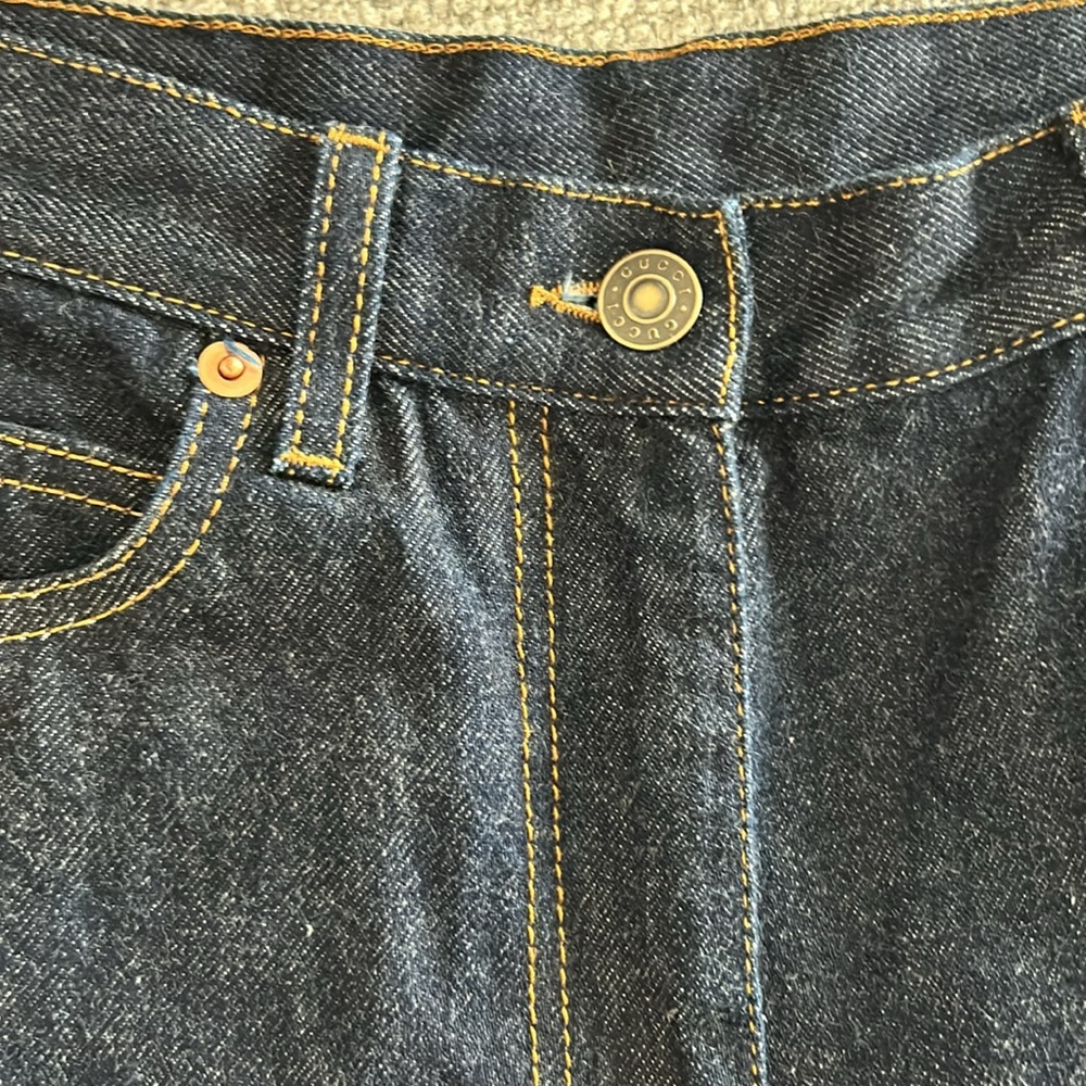 - Gucci GG Pattern Cuff Jeans Dark Blue Camel * these are authentic* - Picture 6 of 9